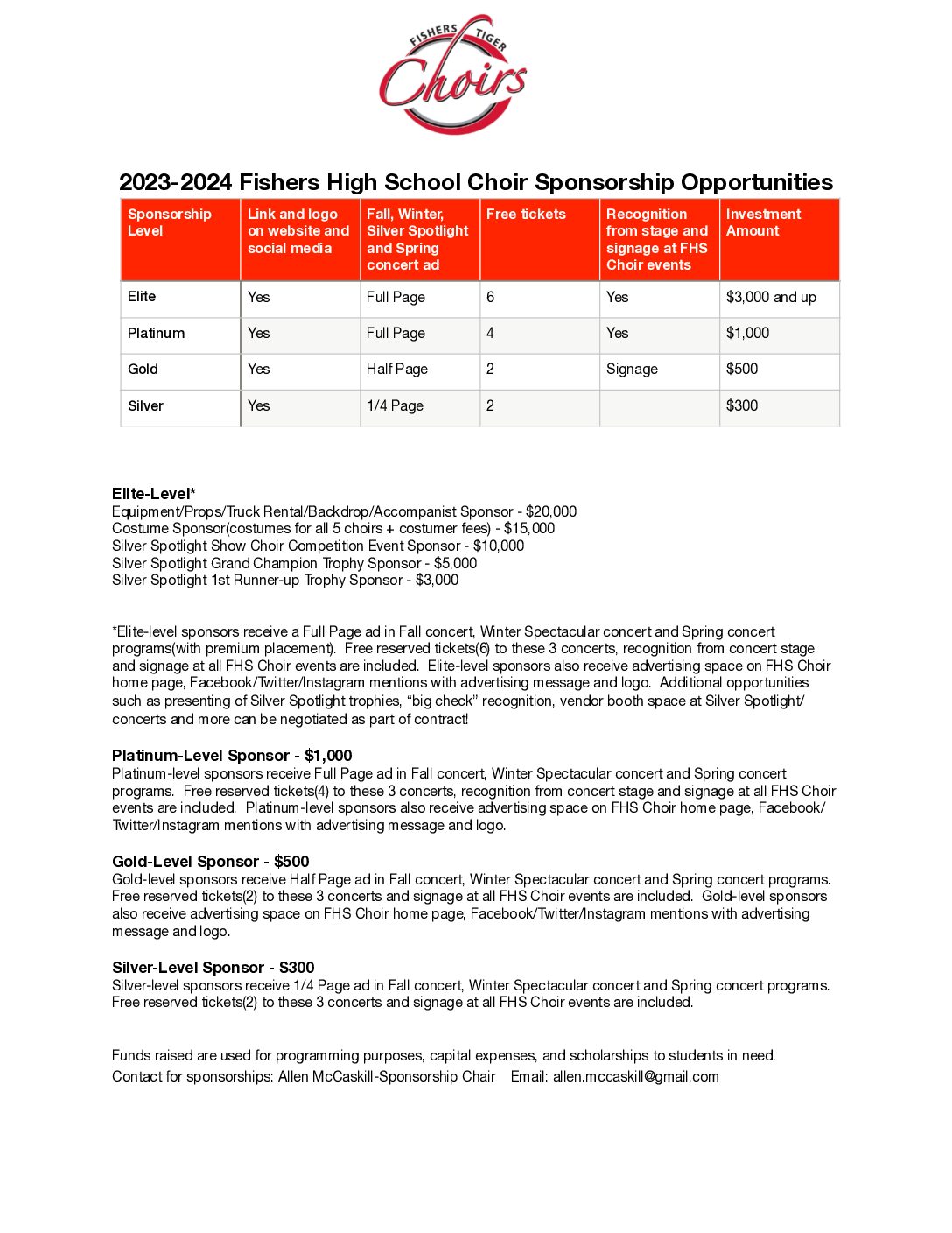2023-24 FHS Choir Sponsorship LevelsDOC