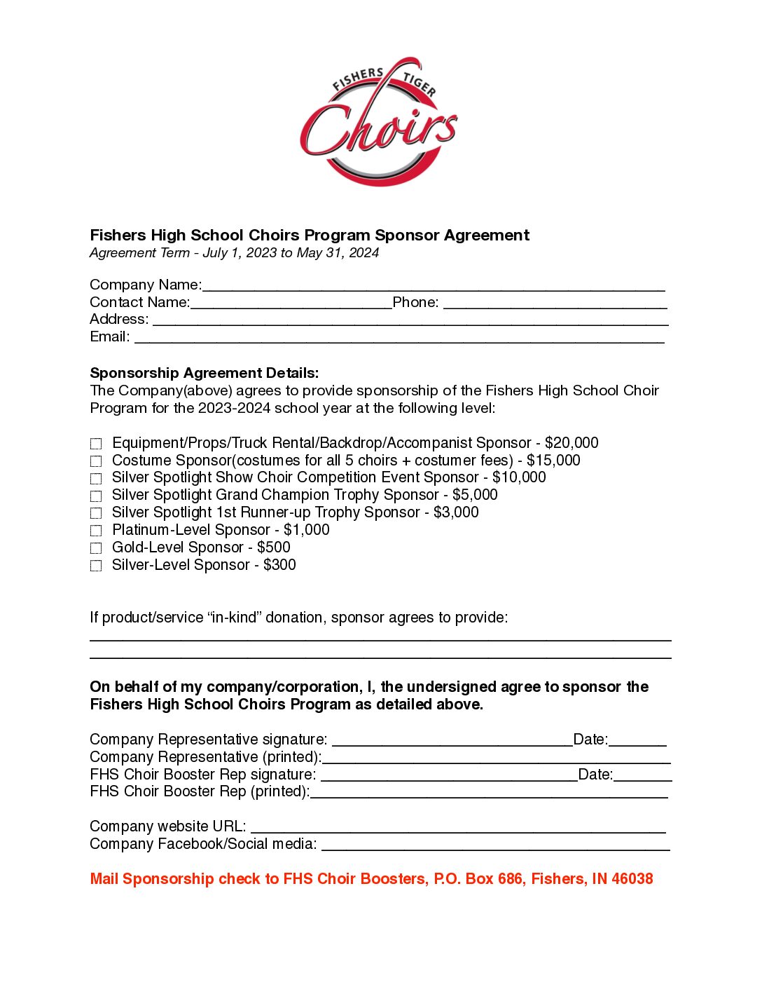 FHS Choir Sponsorship Agreement 2023-24