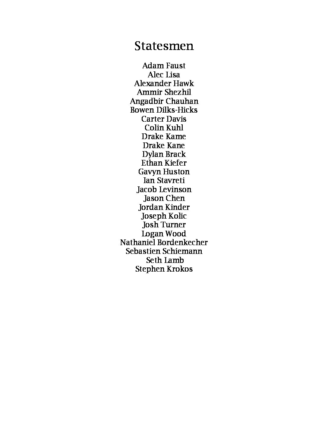 Statesmen 2023-2024 Choir List